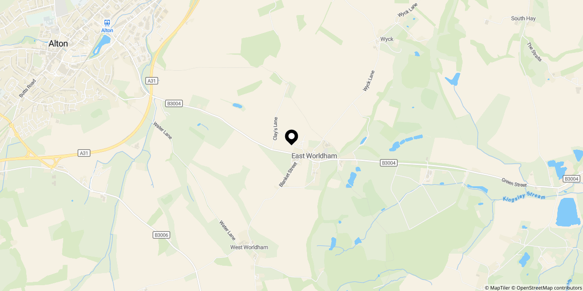 Approximate location of Shelleys Lane, East Worldham, GU34 3AQ