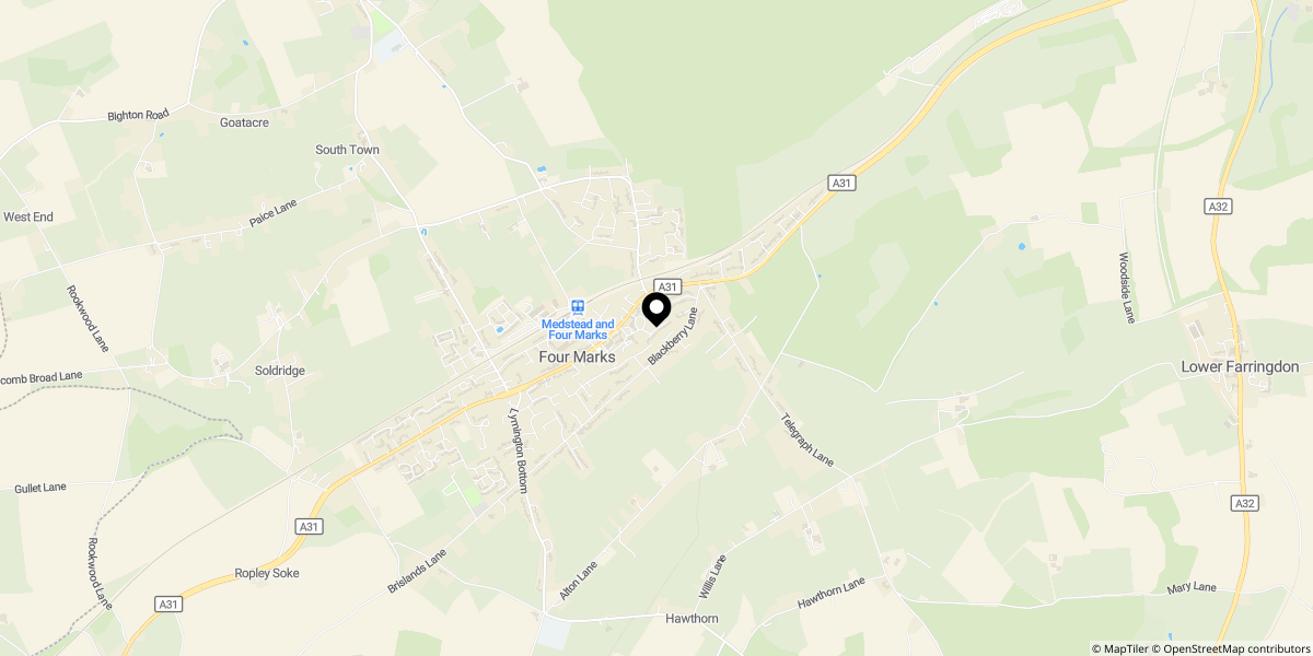 Approximate location of Hazel Road, Four Marks, GU34 5EY