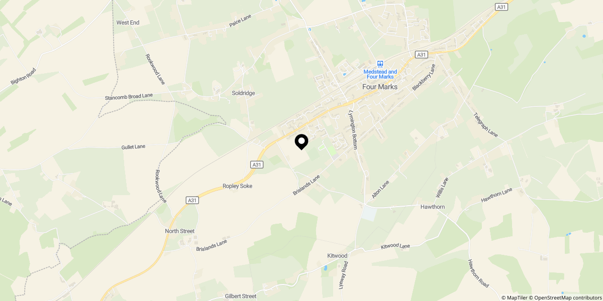 Approximate location of Pheasant Close, Four Marks, GU34 5FH