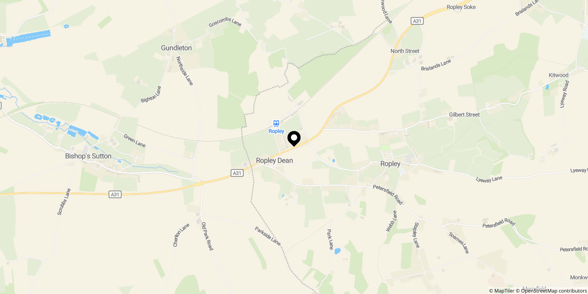 Approximate location of Dene Cottages, Ropley, SO24 0BJ