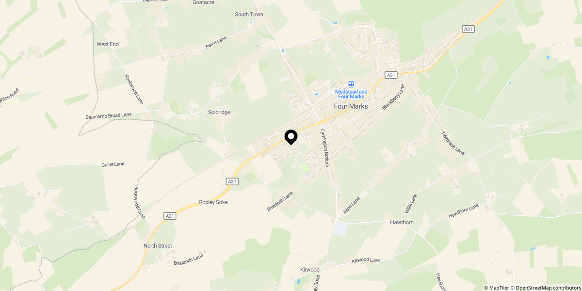 Approximate location of Lapwing Way, Four Marks, GU34 5FD