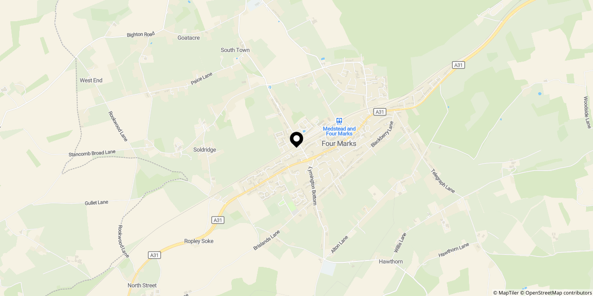 Approximate location of Tawny Grove, Four Marks, GU34 5DU
