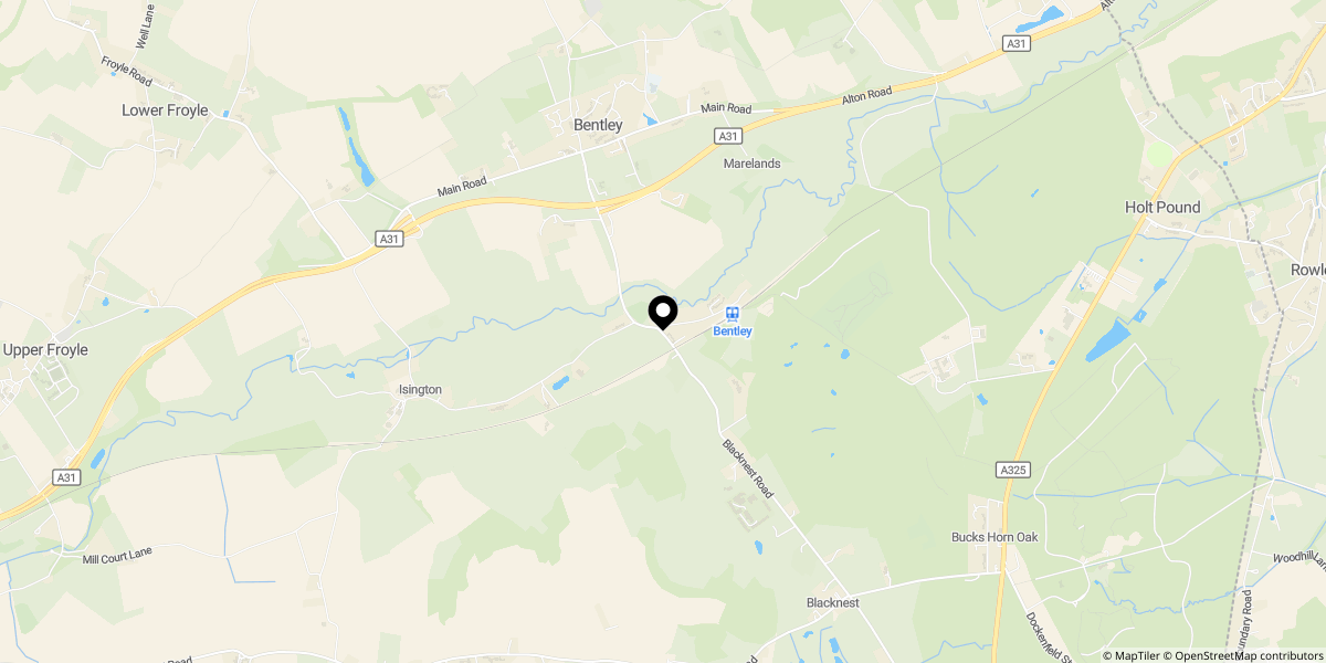 Approximate location of Blacknest Road, Bentley, GU34 4PT