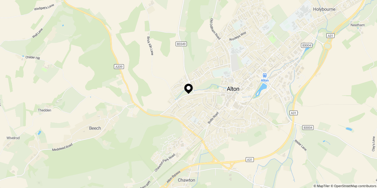 Approximate location of Brandon Close, Alton, GU34 2BD